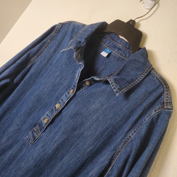 Old Navy Denim Popover Shirt Dress Womens Blue Jean Jumper Shift Size XXL - Picture 11 of 13